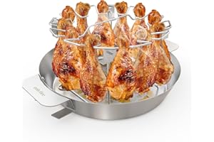 onlyfire Hähnchenschenkel Halter mit Auffangschale für 12 Keulen, Edelstahl Hähnchen Ständer, Hähnchenbräter für Weber Gourmet BBQ System, Kugelgrill und Kamado Grill, Hähnchen Grill Ständer