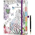 2025 Diary A5 Page a Day from Jan to Dec, Full Year Daily Planner with Colorful Monthly Tabs, Pen Set & Fine Inner Pocket, 5.9" × 8.5"- Grey
