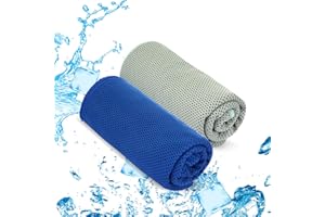 Donfri Serviette Rafraichissante Sport Musculation- Lot de 2 Serviette de Refroidissement Serviette en Microfibre 110x30 pour Fitness,Voyage, Yoga,Randonnée,Tentes de Camping (Bleu/Gris)