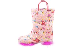 EUXTERPA Girls Boys Wellies for Kids Flashing Welly, Light Up Glitter Waterproof Wellingtons Boots with Easy on Handle Children Rainboots Size 4-13 UK Child