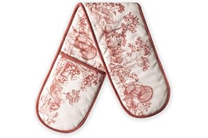 Maison d' Hermine Holy Jouy-Red 100% Cotton Double Oven Mitt BBQ Cooking Gloves Baking Grilling Microwave Barbecue Handling Hots & Pans Thanksgiving/Christmas (18cm x 89cm)