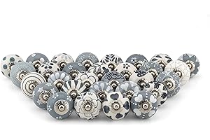 Craft Trade Grau Türschrankknopf Boho Antik Keramik-Türknöpfe Kommode Schublade Zieht Hardware Knöpfe fur Küche Möbel Messing und Schrank - 06 Stück