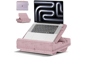RYSKER Coussin Ordinateur Portable avec 3 Angles Réglables, Laptop Pillow avec Support pour Lit avec Coussin, Support d'ordinateur Portable et Sacoche de Transport pour Ordinateur Portable (Rose)