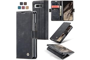 owlhold Handyhülle für Google Pixel Fold Hülle Premium Lederhülle Weiches Vintage-Nubukleder Faltbare Ständer Schutzhülle Kartenfach Standfunktion stoßfest klapphülle Pixel Fold -Schwarz