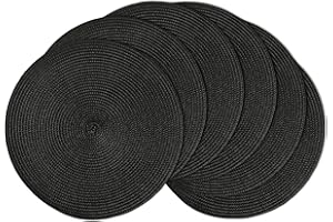 HNVNER Black Round Placemats, 14.17 Inch Table Mats Set of 6, Washable Place Mats Heat Resisitant Table Placemats for kitchen Indoor Outdoor Home Restaurant
