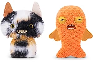 Fuggler Butt Ugly Pets 9-inch Series 1 (2PK) by ZURU, Funny Ugly Monster Plush Toy (Winged Bat - Calico Cat) (Gold Fish)