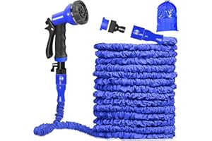 AIGUMI 100FT Expandable Garden Hose Pipe,Expanding Hose Pipe with 8 Function Spray Gun,3 Times Magic Hose Pipe with 3/4", 1/2" Fittings,Anti-Leakage Lightweight Easy Storage(100FT, Blue)
