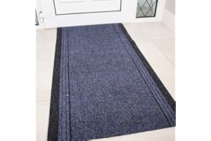 The Rug House Navy Rubber Backed Very Long Hallway Hall Runner Narrow Rugs Custom Length - Sold and Priced Per Foot