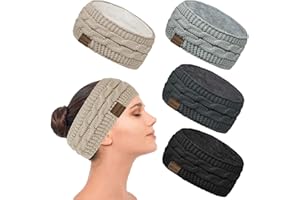 KARELLS Winter Cable Knit Headbands Women, 4 Pcs Ear Warmer Knitted Thermal Twist Headbands for Girls Women Head Wrap Winter Outdoor Sports Skiing Running Party Good Gift