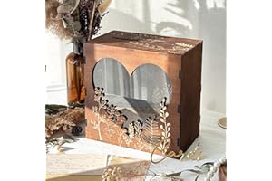 Fayavoo Wedding Card Box for Reception, Wooden with Heart Acrylic, Window Wedding Box for Cards and Money, Brown Envelope Money Gift Card Box for Anniversary Graduation Decor Baby Shower Birthday