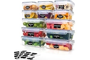 Ordeluxe Giftpot 12er botes cocina almacenaje, 6 x1 L + 6 x 500mL, Libre de BPA, 100% Hermético, recipientes herméticos para alimentos