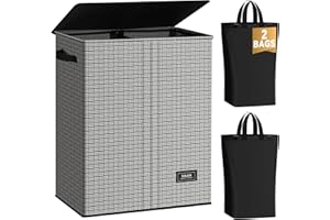 SOLEDI Laundry Basket 130L Laundry Hamper with Lid, Washing Baskets for Laundry with Handles - Woven Foldable Laundry Baskets for Bedrooms, Beautiful and Stylish Storage Basket (Black White Weave)