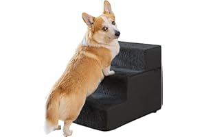 PRIORPET Escalier pour Chien pour canapé - Rampe pour Chien 3 marches - Escaliers pour Petit Chiens en Mousse 43cm - Escalier pour Chat - Housse Amovible et Lavable - Marche pour Chien - Noir