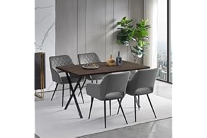 ‎TUKAILAI TUKAILAi Esszimmergruppe mit Esstisch und 4 Stühlen mit Armlehne Rechteckiger 140cm Esstisch Küchentisch Set Grau Esszimmerstuhl aus Samt Küchenstuhl, Tisch und Stühle Set, Essgruppe