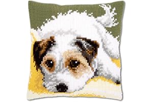 Vervaco Punto De Cruz Kit Cojin Decorativo Perro MOVIENDO LA Cola Manualidades Adultos Decoracion Bordar Kit Principiantes Completo DIY Bordado Creativo Regalo ca. 40x40 cm Cross Stitch Embroidery