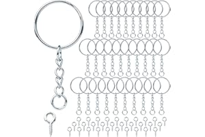 DKBT Porte-clés avec chaîne, 340 pièces, lot de 170 porte-clés, bagues chaîne 170 anneaux avec œillet à vis, anneaux porte-clés 25 mm pour clés, sacs à bricolage, bijoux en argent