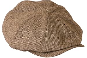 Gamble & Gunn Shelby' Flat Cap Herringbone Vintage Style Baker Boy Cloth Hat Button Top