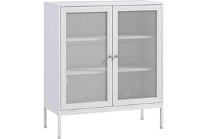 HOMCOM Aparador de Cocina de 3 Niveles Mueble Aparador con Puertas de Malla y Estante Ajustable Mueble de Cocina Moderno Bueffet para Salón Comedor 80x37x92 cm Blanco