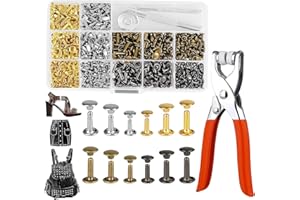OdiuK 360 Set Leder Nieten Set, Doppelkappe Hohlnieten mit Bohrwerkzeuge und Zangen 12mm 8mm 6mm Ledernieten, Nieten für Leder hohlnieten Set für DIY Lederhandwerk Kleidung Dekoration, 4 Farben