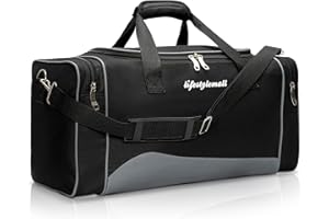 LifeStyleMall Sports Bag - Gym Bag - 35 L - Gym Bag Mens – Travel Bag – Waterproof and Tear Resistant Duffle Bag – Multipurpose -Modern Design – Ideal for Gym, Airport (Black/Grey)