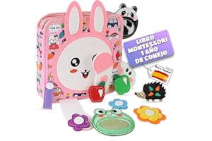 Olifty Libro Bebé 1 Año - Libro Montessori 1 Año - Busy Board Montessori - Busy Book - Libro Sensorial Bebé de Fieltro - Tablero Montessori 2 Años (Conejo Rosa)