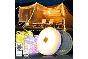 BRILLISTEP Outdoor Stowable Solar Camping String Lights RGBW 10m 100 LED Waterproof IP65 for Tent, Solar Camping Light with 10m RGBW String Light Reel, Solar Fairy Lights for Tree, Party, Wedding, Christmas