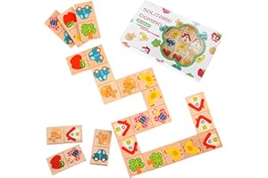 Busaurus Jeu de Dominos en Bois 28 pièces - Jouet éducatif pour développer la logique et la réflexion, Jeu de société d'association et d'apprentissage, soirée en Famille, Voyage, Cadeau pour Enfants