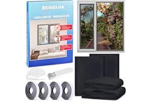 BEIBEIJIA 4 Stück Fliegengitter Fenster, Insektenschutz Fenster 130x150cm, Fliegennetz Fenster, Moskitonetz Fenster, mit Klettband Selbstklebend, Schützen die Familie vor Insekten (Schwarz)