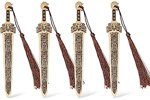 wocoxo Handmade Natural Bamboo Bookmarks with Tassels, Unique Vintage Style Reading Page Markers Bookmarks - 4Pcs (Sword Style)