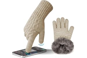 MAGISDU Guantes Mujer Invierno Tactiles Lana de Alpaca Forro Polar Guantes Termicos con Jacquard Antideslizantes para Smartphones y Tabletas Frio Correr Ciclismo Esquiar Nieve Conducir Deporte