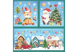 AFXXE 209 Pezzi Vetrofanie Natalizie,10 Fogli Acquerelli Adesivi Natalizi per Finestre Riutilizzabili, PVC Addobbi Natale per Vetrine Grandi, Adesivi Vetro Natale per La Decorazioni di Vetri/Finestre