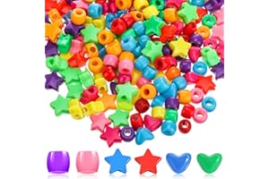 Hicarer 600 Pezzi Perline di Cuore di Perline di Stella con Foro Larga Acriliche Multicolore per Braccialetto Kawaii Arcobaleno Collana Natale Creazione di Gioielli Fai da Te