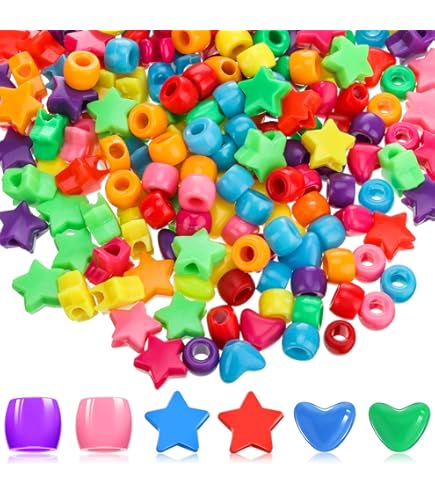 570 Stück Bunte Stern- & Herzperlen Mit Kristallfaden – Bastelset Für DIY-Schmuck