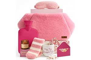 SEASONAL STREET Geschenkset frauen - Heiße Schokolade Geschenkset mit Rosa Wärmflaschengürtel, Flauschige Socken, Tasse, Duftkerze, Schlafmaske und Malbuch mit Bleistift - Geschenkset Weihnachten