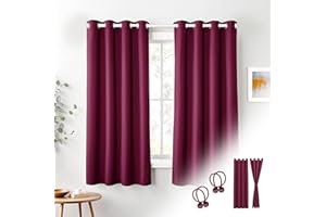 Cozyor 2X blickdichte Vorhänge + 2X Raffhalter mit Magnet, Thermogardine gegen Kälte 100% verdunkelnd, rot Berry, Gardine mit Ösen für Schlafzimmer, Wohnzimmer, Kinderzimmer 160x135 cm