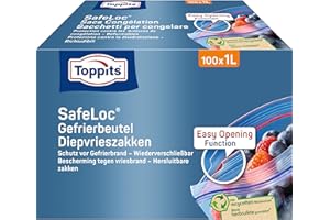 Toppits Doppelverschluss-Gefrierbeutel SafeLoc - 100 x 1L Großpackung, Extra dick & reißfest, Transparent, Ideal für Lebensmittelaufbwahrung, Klar