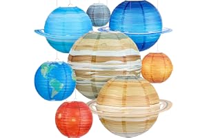 Hortsun 8 Pack Space Paper Lanterns, Out of This World Solar System Hanging Planets Lanterns for Classroom Birthday Party Dec