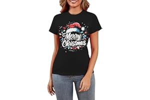 BECOTAL Weihnachts T-Shirt Damen Merry Christmas Druck - Geschenke für Frauen, Weihnachtsshirt Damen Lustig, Funny Tshirt, Kurzarm, Rundhals