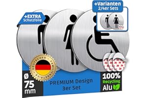 ‎SCHILDERBOXX SCHILDERBOXX® WC Schild Selbstklebend - 3er Set Toilettenschild Damen Herren Behinderten WC [Ø75mm, 100% Alu, 3M Tape] – Türschild Toilette Aufkleber Tür, WC-Schilder, Behindertentoilette