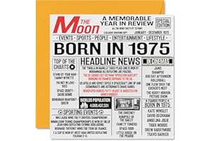 STUFF4 50th Birthday Cards for Men Women - Born In 1975 Newspaper - Happy 50 Birthday Card for Mum Dad Uncle Aunt Vintage Retro Back In 1975, 145mm Bday Greeting Cards