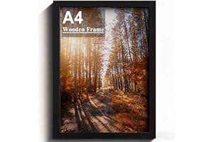 YENLK A4 Picture Frame, Wooden Photo Frame, Versatile Black Frame with Safe Perspex Front & Wall Hanging Hooks - For Display, Landscape or Portrait Orientation, Wall-Mount & Desk Stand