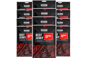 The Meat Makers Dried Beef Jerky Snack Original Hot 300g (12x25g) - Cecina de Vaca, Carne Seca, Snack de Carne, Carne seca para personas.