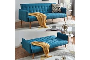 Bravich - Scandinavian Style Folding Three Seater Sofa/Click Clack Sofa Bed With Armrests. Versatile & Adjustable Sofa Bed For Living Room/Office With Fashionable Piping Detail - Sea Blue