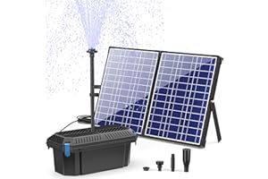 Biling Pompa solare per laghetto con filtro – 1500 l/h 30 W filtro solare per laghetti e cascata fino a 2000 l – Pompa filtro solare per giardino, piscina, gioco d'acqua