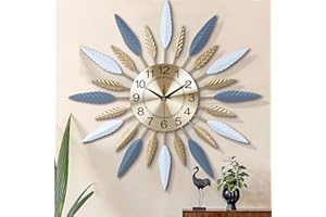 ‎LAFOCUSE Lafocuse Gold Wanduhr Groß Metall, Lautlos Wanduhr Modern, Kreative Strahlende Federn, Ohne Ticken Art Deko für Wohnzimmer Schlafzimmer Küche 56cm