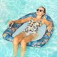 FindUWill Inflatable Pool Floats for Adult, Fabric-Covered Comfort Pool Lounge Chairs, Multi-Purpose Tanning Pool Lounger, 45' Large Pool Floaties for Adults Swimming Pool Accessories