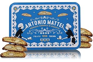 ANTONIO MATTEI PREMIATA FABBRICA DI BISCOTTI Cantucci alle Mandorle in Biscottiera di Latta Decorata, Biscotti di Prato Classici in Confezione Regalo da 300g