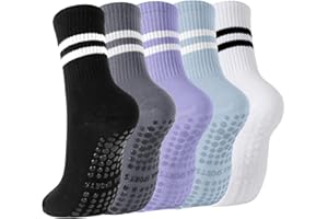 HEYSOCKS 5 Pairs Yoga Grip Socks - Women Pilates Socks Non Slip Cotton Breathable Grippy Socks for Ballet Dance Workouts Fitness