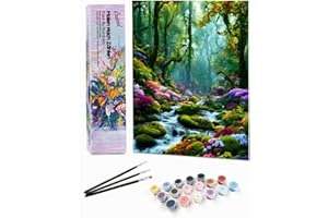 Bougimal Peinture par Numéro Adulte paysages avec Pinceaux et Acryliques Bricolage Peintures Kits, pour la Décoration Intérieure maison, Forêt, 28x35cm(sans Cadre)