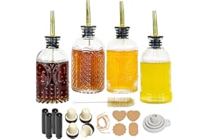 Oudizz 4 Piezas Aceitera Antigoteo Cristal Cocina - 200ml Dispensador de Miel de Metal ideal Para Jarabe de Café, Condimentos, Barra de Café y Etiquetas